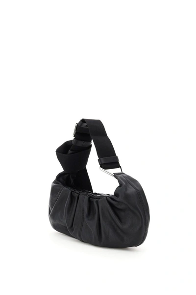 Shop Ganni Mini Hobo Baguette Bag Draped Leather In Black