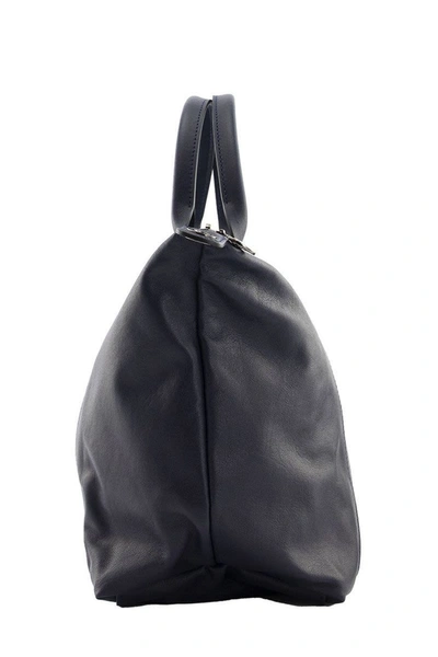 Shop Longchamp Le Pliage Cuir - Top Handle Bag M In Navy