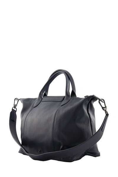 Shop Longchamp Le Pliage Cuir - Top Handle Bag M In Navy