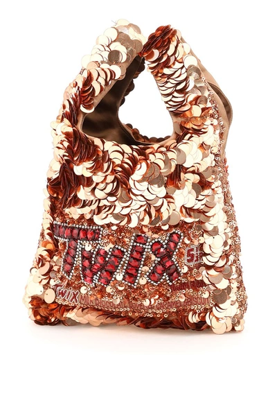 Shop Anya Hindmarch Anya Brands Twix Sequins Mini Tote Bag In Rose Gold