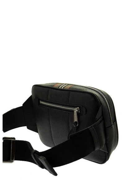 Shop Burberry Icon Stripe Print Grainy Leather Bum Bag In Black