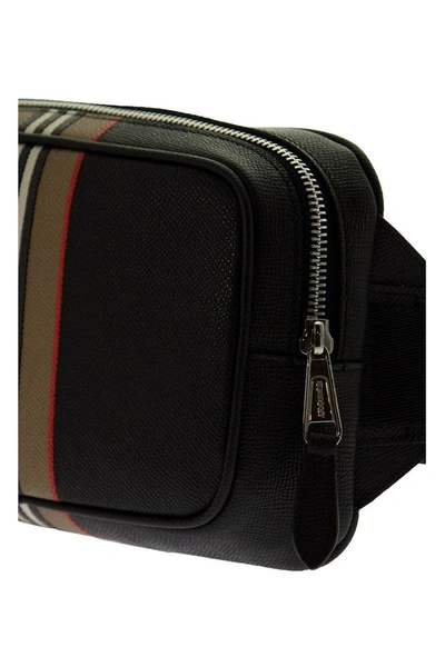 Shop Burberry Icon Stripe Print Grainy Leather Bum Bag In Black