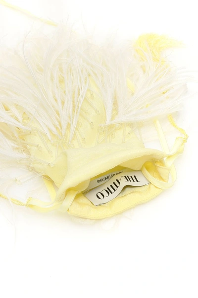 Shop Attico The  Feathers And Beads Mini Bag In Pale Yellow