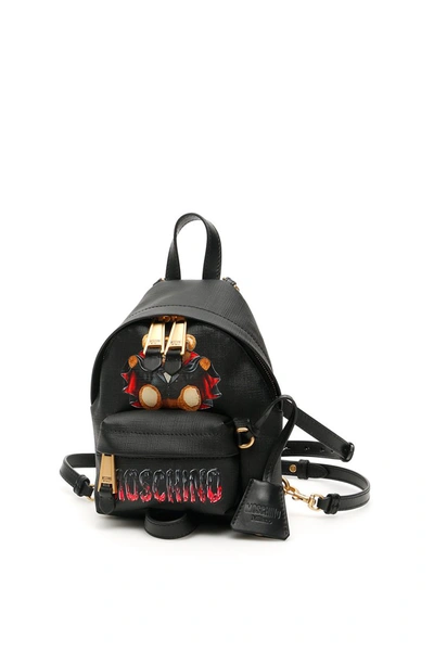 Shop Moschino Bat Teddy Bear Mini Backpack In Fantasia Nero
