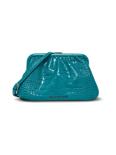 Shop Balenciaga Cloud Handbag In Crocodile Print Leather In Light Blue
