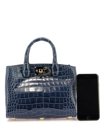 Shop Ferragamo "the Studio" Hand Bag In Blue