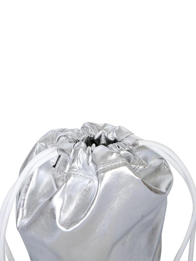 Shop Mm6 Maison Margiela Bucket Bag With Logo In Silver