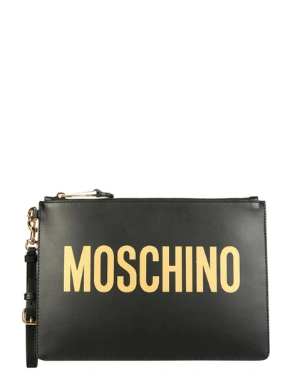 Shop Moschino Pouch With Maxi Logo In Black