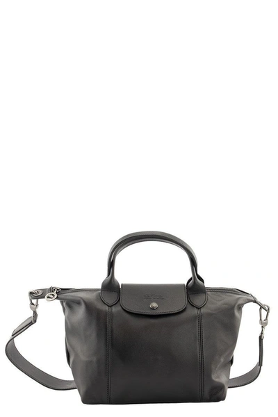 Shop Longchamp Le Pliage Cuir - Top Handle Bag S In Black/ebony