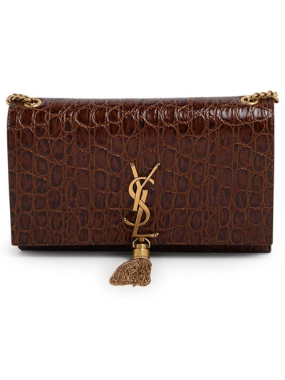 Shop Saint Laurent Tracolla Monog. Croco Marrone In Brown