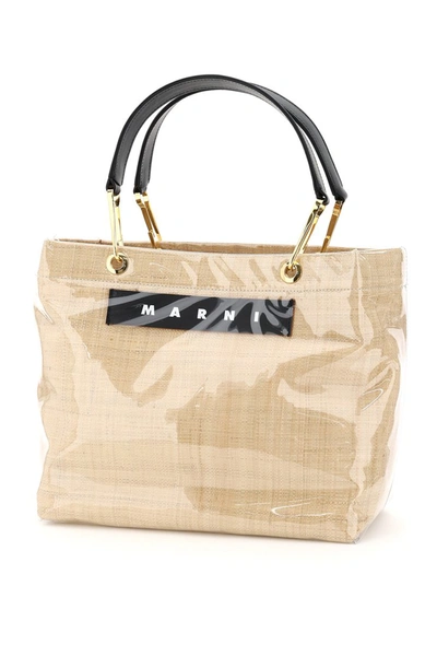 Shop Marni Glossy Grip Tote Bag Raffia In Natural