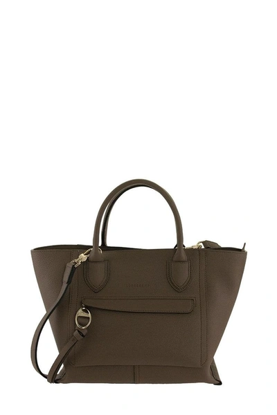 Shop Longchamp Mailbox Bag With Handle M In Mole