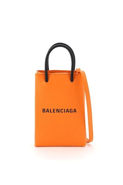 Shop Balenciaga Phone Tote Bag In Orange