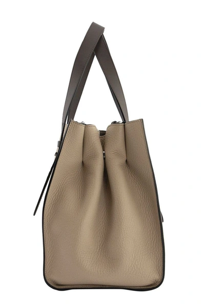 Shop Brunello Cucinelli Shopper Bag Texture Calfskin Large Bag With Monili In Beige