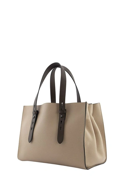 Shop Brunello Cucinelli Shopper Bag Texture Calfskin Large Bag With Monili In Beige