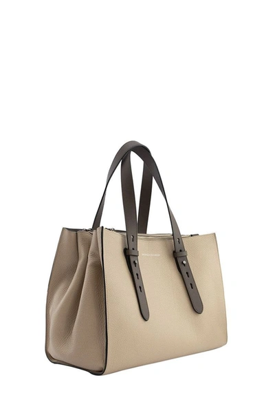 Shop Brunello Cucinelli Shopper Bag Texture Calfskin Large Bag With Monili In Beige