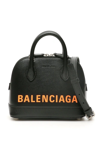 Shop Balenciaga Ville Xxs Bag With Logo In Black Fluo Orange