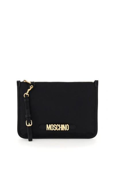 Shop Moschino Fabric Pouch  Lettering In Nero