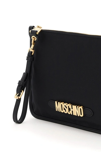 Shop Moschino Fabric Pouch  Lettering In Nero