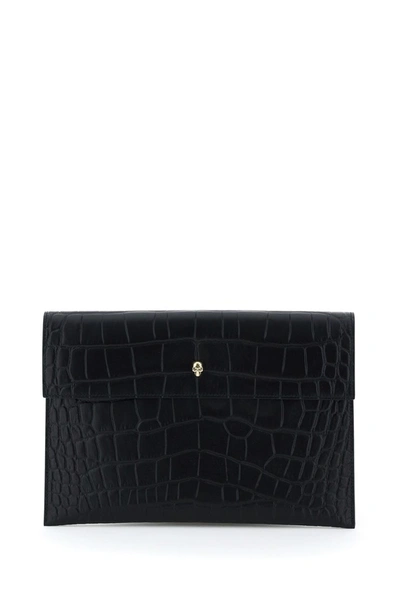 Shop Alexander Mcqueen Skull Envelope Pouch In Black