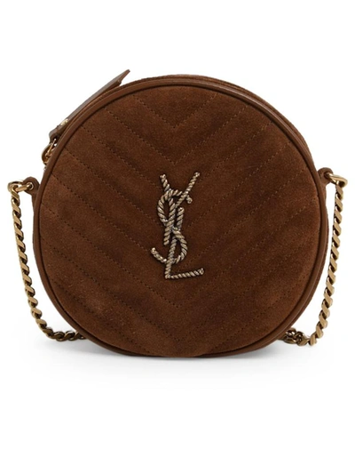 Shop Saint Laurent Tracolla Monog. Velluto Marron In Brown