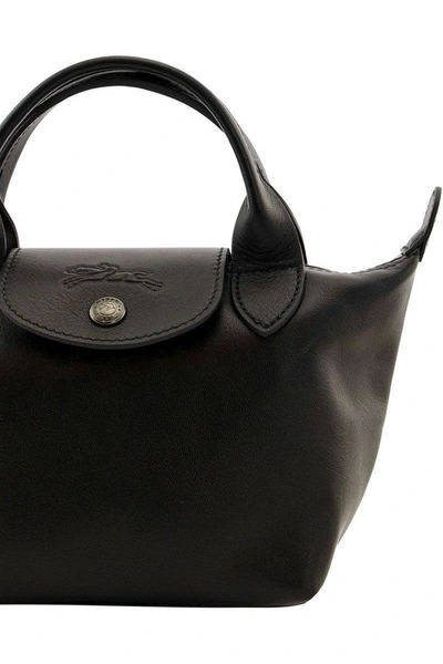 Shop Longchamp Le Pliage Cuir - Top Handle Bag Xs In Black/ebony