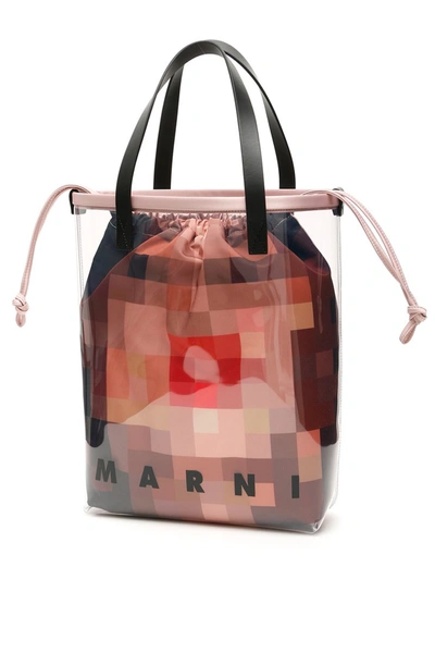 Shop Marni Pvc Pixel Face Bag In Trasparente Quartz Antique Rose
