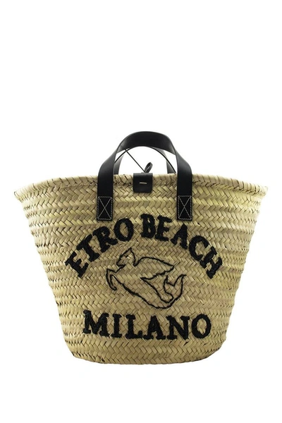 Shop Etro Logo Raffia Tote Beach In Natural