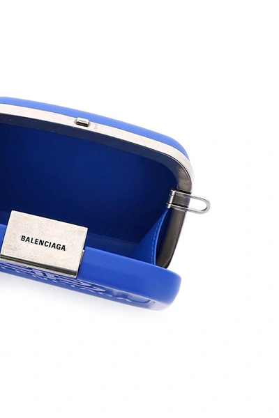 Shop Balenciaga Lunch Box Micro Clutch Logo In Blue