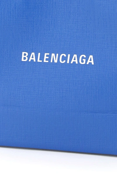 Shop Balenciaga North South Xxs Logo Leather Shopping Bag In Blue