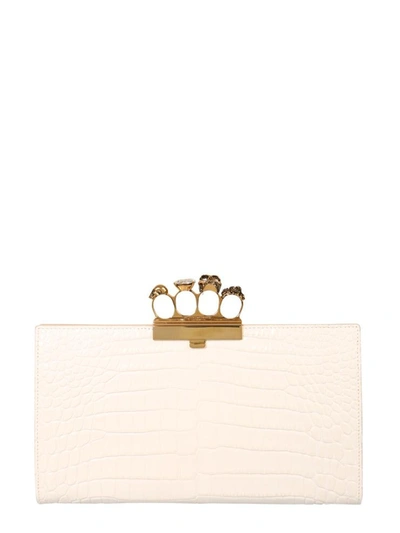 Shop Alexander Mcqueen Skull Four-ring Flat Pouch In White