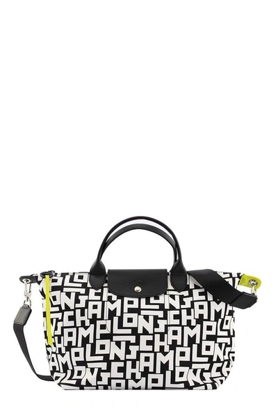 Shop Longchamp Le Pliage Lgp - Top Handle Bag M In Black/white