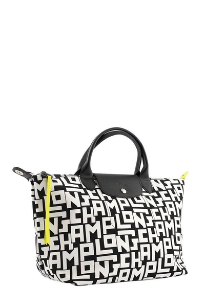 Shop Longchamp Le Pliage Lgp - Top Handle Bag M In Black/white