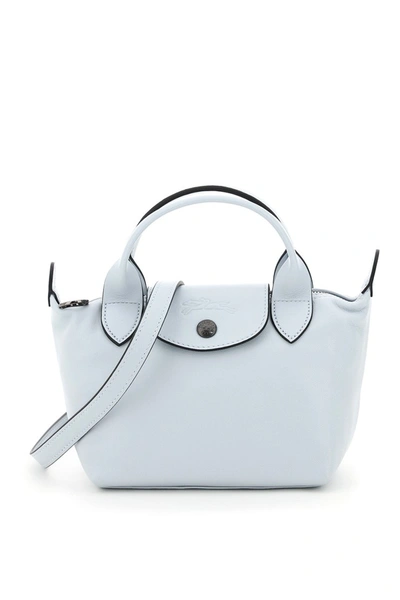 Shop Longchamp Le Pliage Cuir Mini Handbag In Cielo
