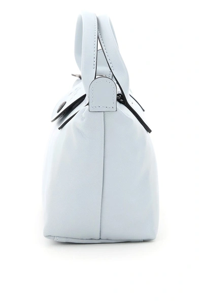 Shop Longchamp Le Pliage Cuir Mini Handbag In Cielo