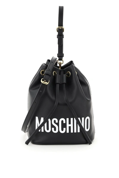 Shop Moschino Logo Bucket Bag In Fantasia Nero