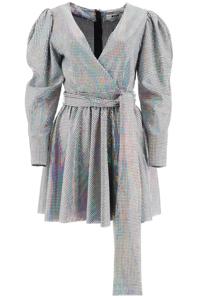 Shop Msgm Mini Dress With Iridescent Facets In Silver