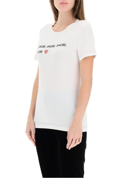 Shop Dolce & Gabbana Amore T-shirt With Logo Embroidery In Bianco