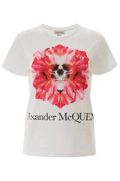 Shop Alexander Mcqueen Skull Flower T-shirt In White