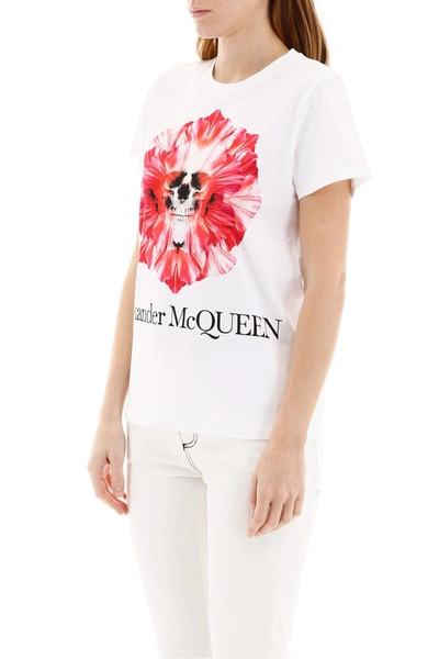 Shop Alexander Mcqueen Skull Flower T-shirt In White