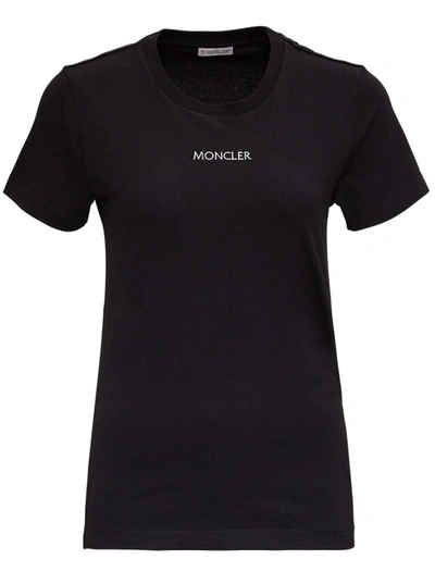 Shop Moncler Jersey T-shirt With Logo Inlay In Black