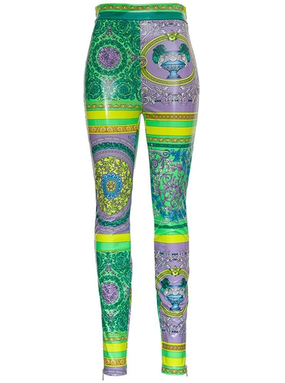 Shop Versace Leggings With Barocco Patchwork Print In Violet
