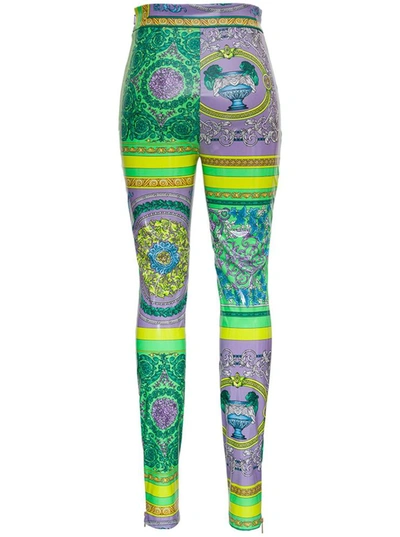 Shop Versace Leggings With Barocco Patchwork Print In Violet