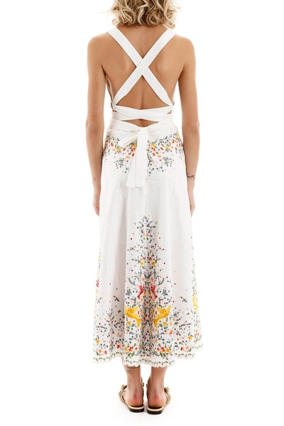 Shop Zimmermann Carnaby Long Dress With Birds Embroideries In Ivory