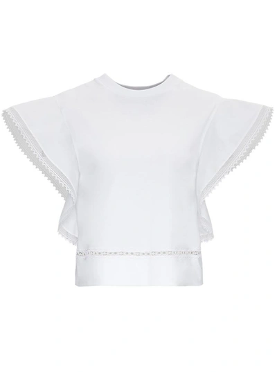 Shop Alberta Ferretti White Jersey Top With Lace Inserts