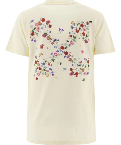 Shop Off-white "arrow Flowers" T-shirt In Beige