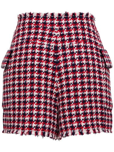 Shop Balmain Tweed Shorts With Dome Buttons And Cargo Style Pockets In Red