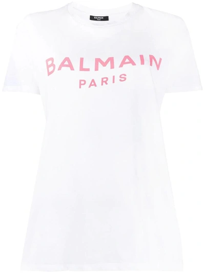 Shop Balmain T-shirts In Blanc/rose