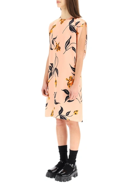 Shop Marni Floral Print Midi Dress In Antique Rose