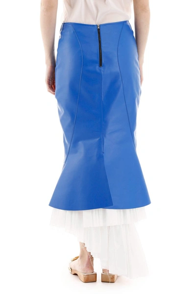 Shop Marni Leather Midi Skirt In Blue